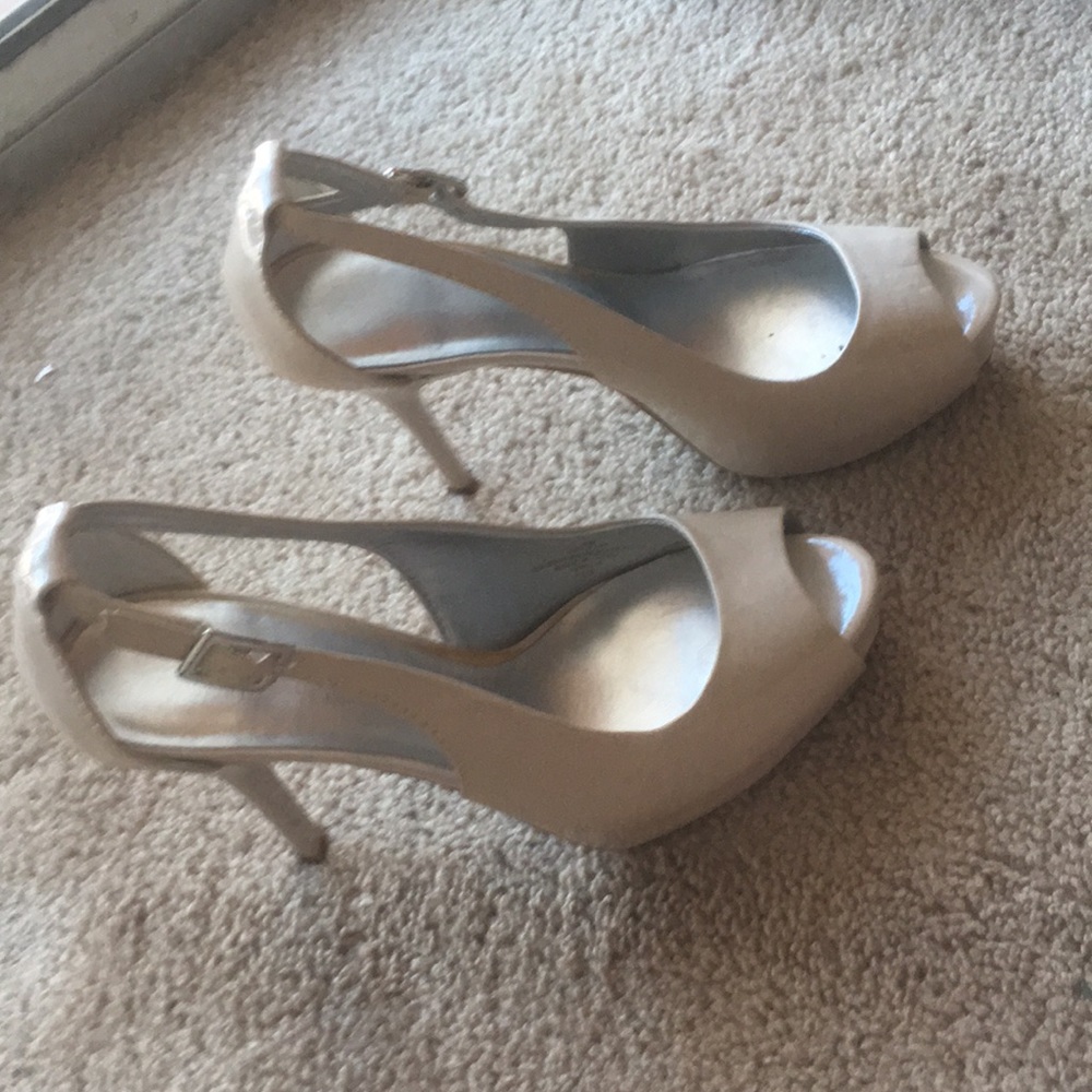 Taupe peep toe sling back stiletto heels